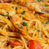 Penne Crevettes et œufs de seiche boutargue râpée  